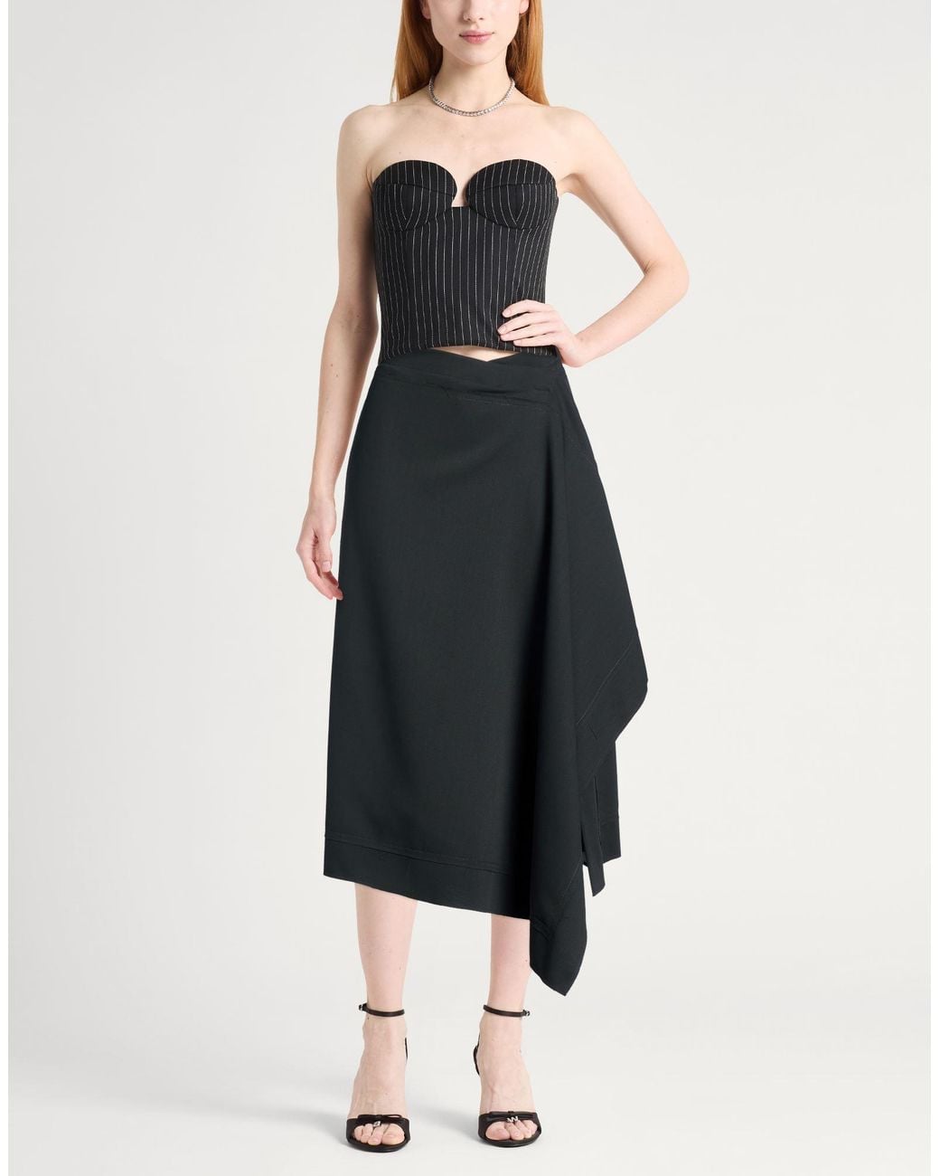 AMI Blue Charcoal Midi Skirt Virgin Wool