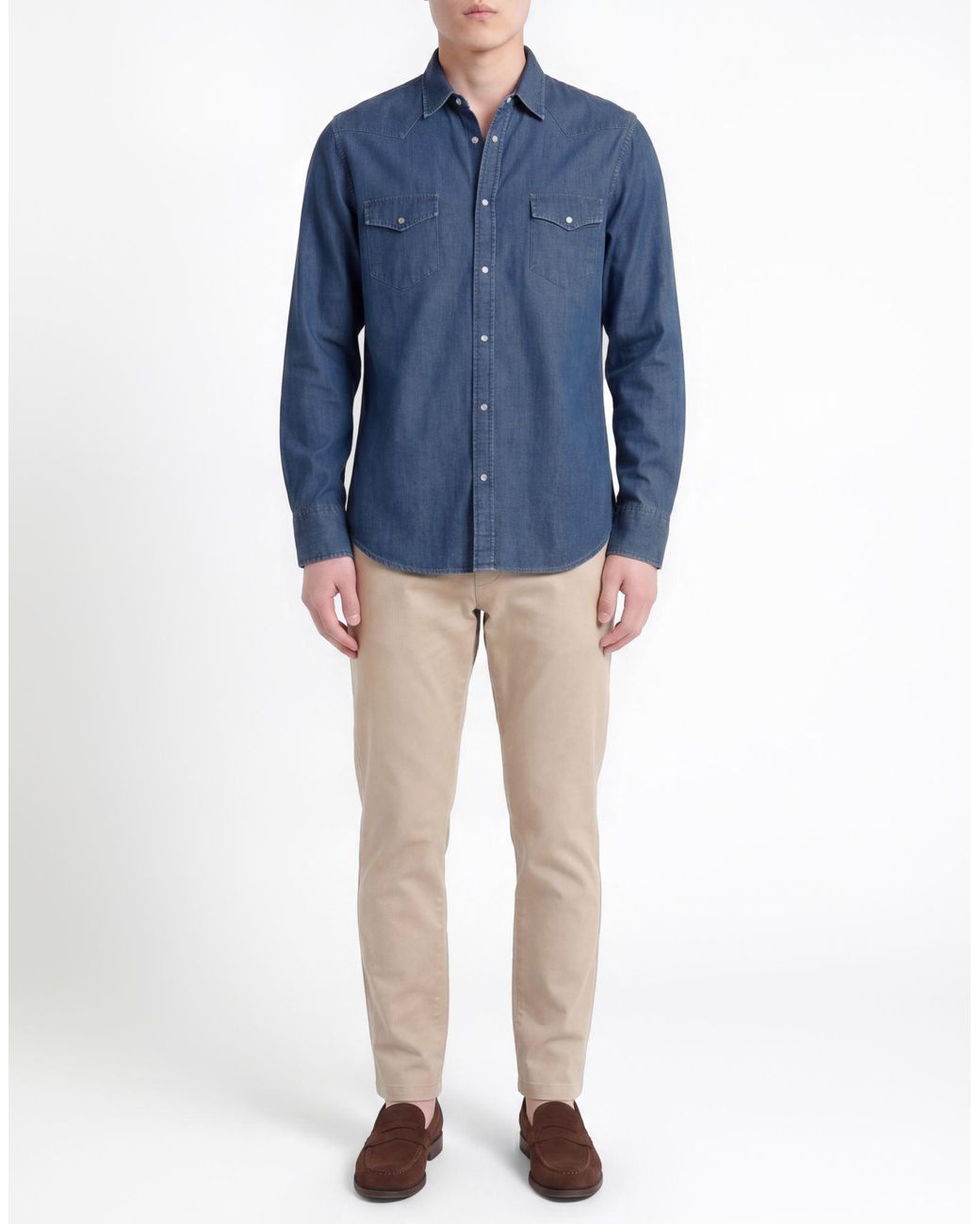 Ghirardelli Blue Washed Denim Shirt Cotton for men