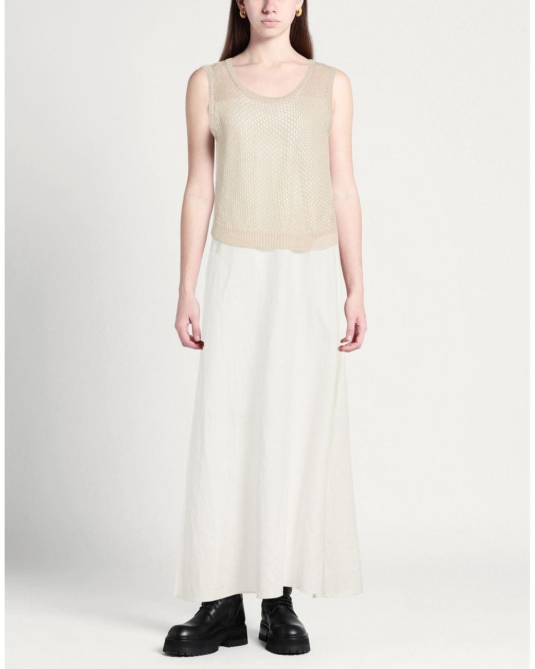 Panicale White Maxi Dress Linen, Cotton, Polyester, Viscose