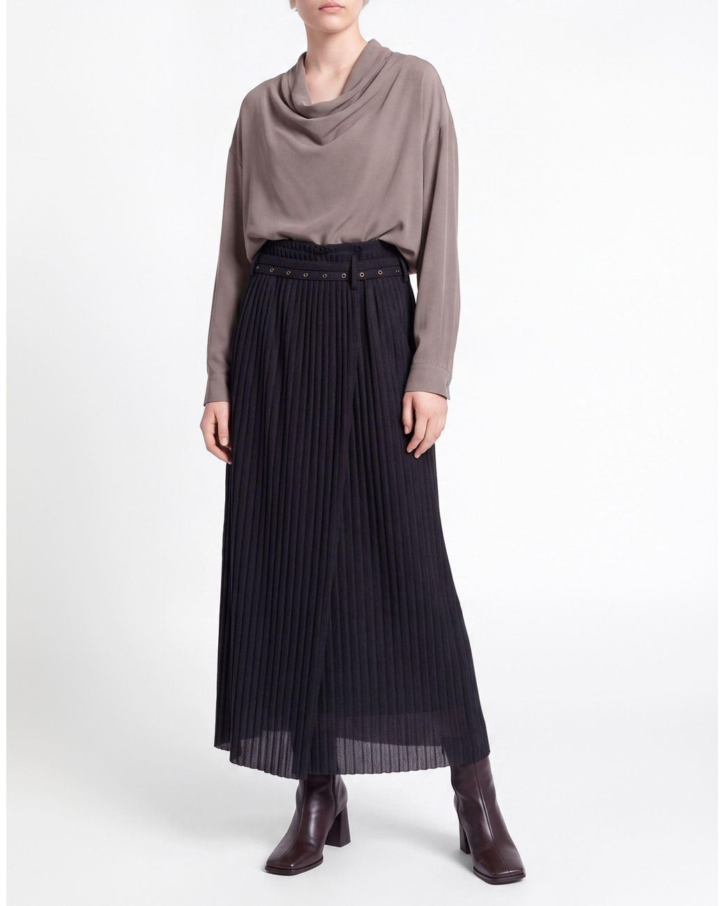 Giorgio Armani Black Charcoal Maxi Skirt Virgin Wool, Polyester