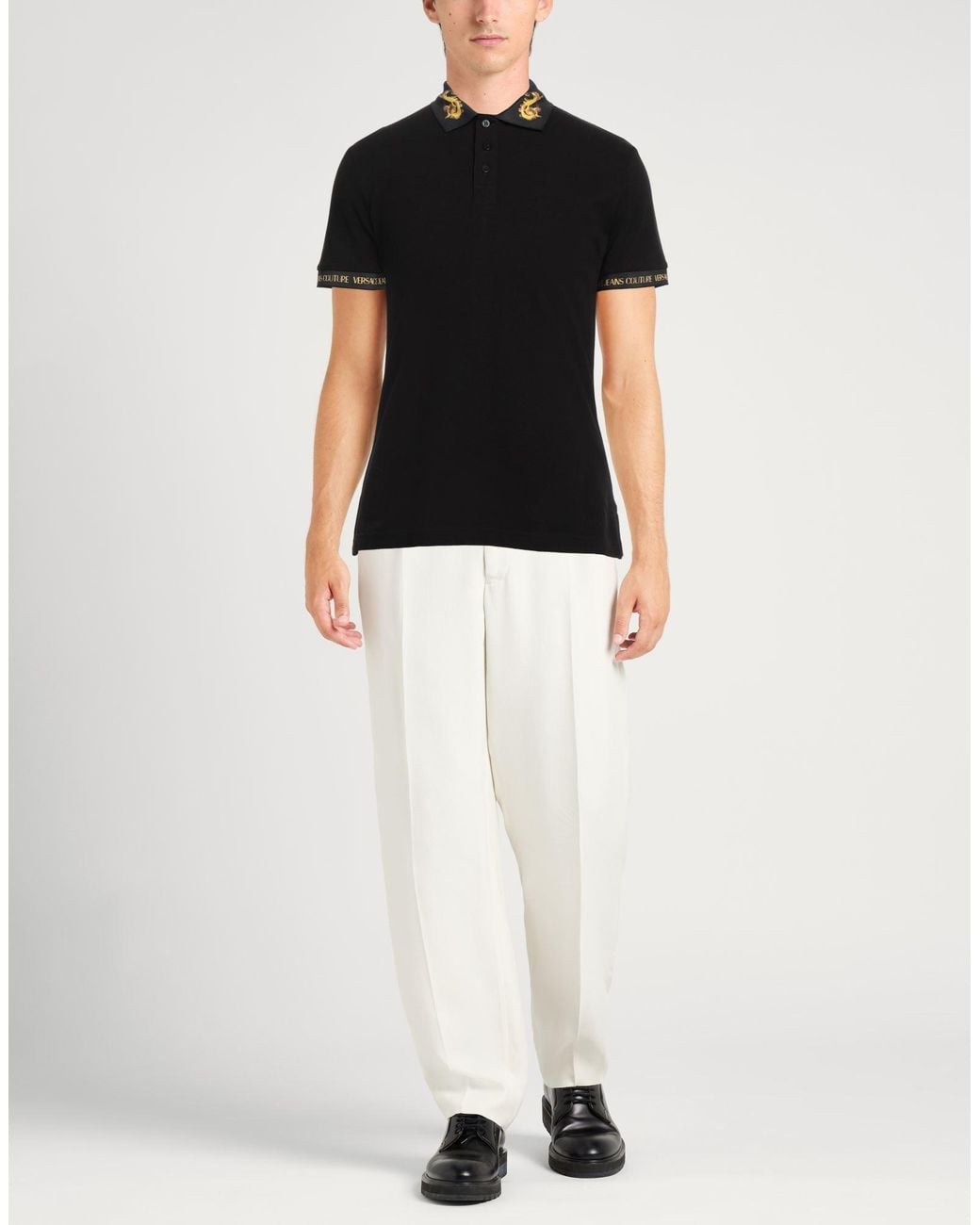 Versace Jeans Couture Black Polo Shirt Cotton, Polyester, Elastane for men