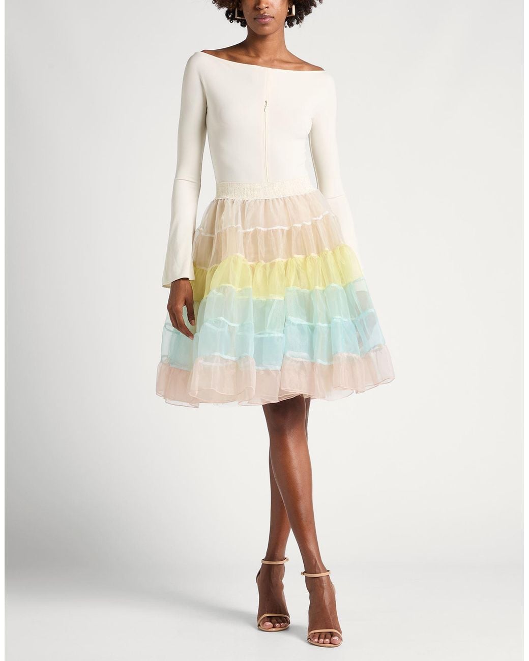 Soallure White Midi Skirt Polyester