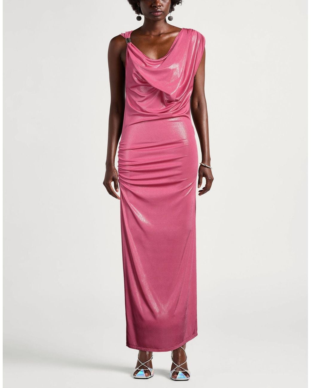 Hanita Pink Maxi Dress Polyester, Elastane