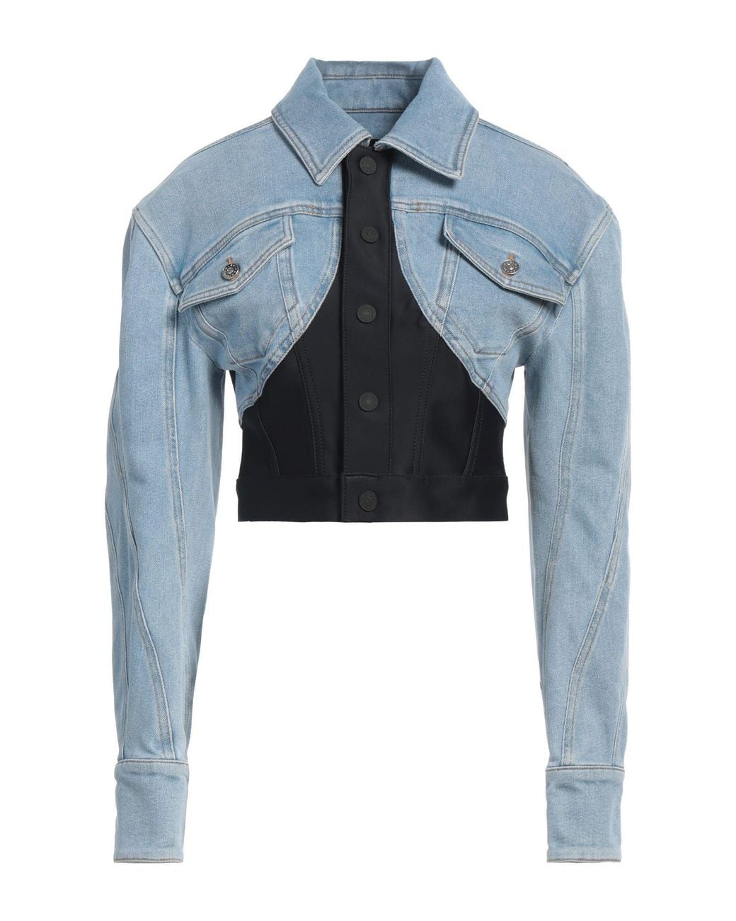 Mugler Blue Denim Outerwear Cotton, Elastomultiester
