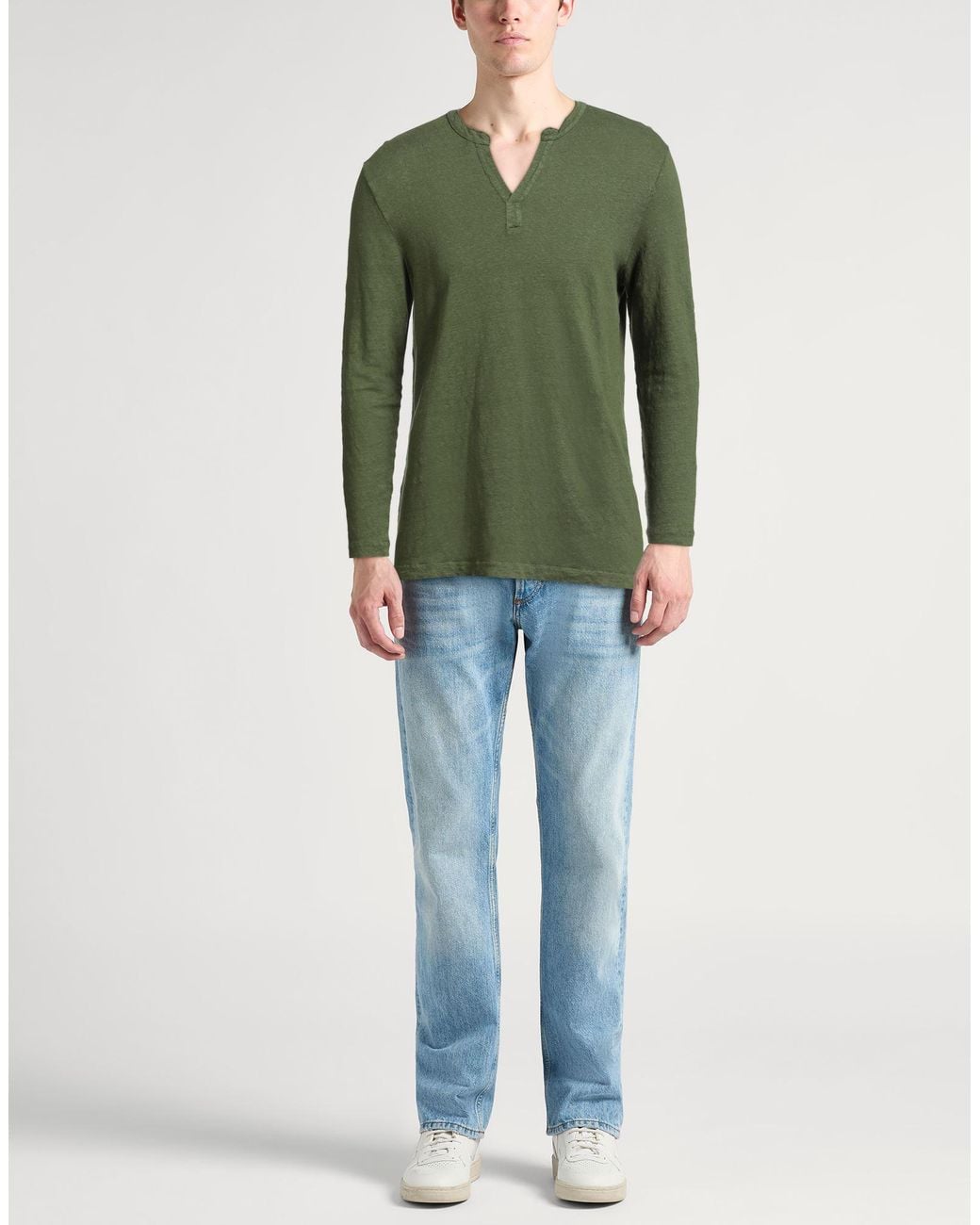 Majestic Filatures Green Military T-Shirt Linen, Elastane for men