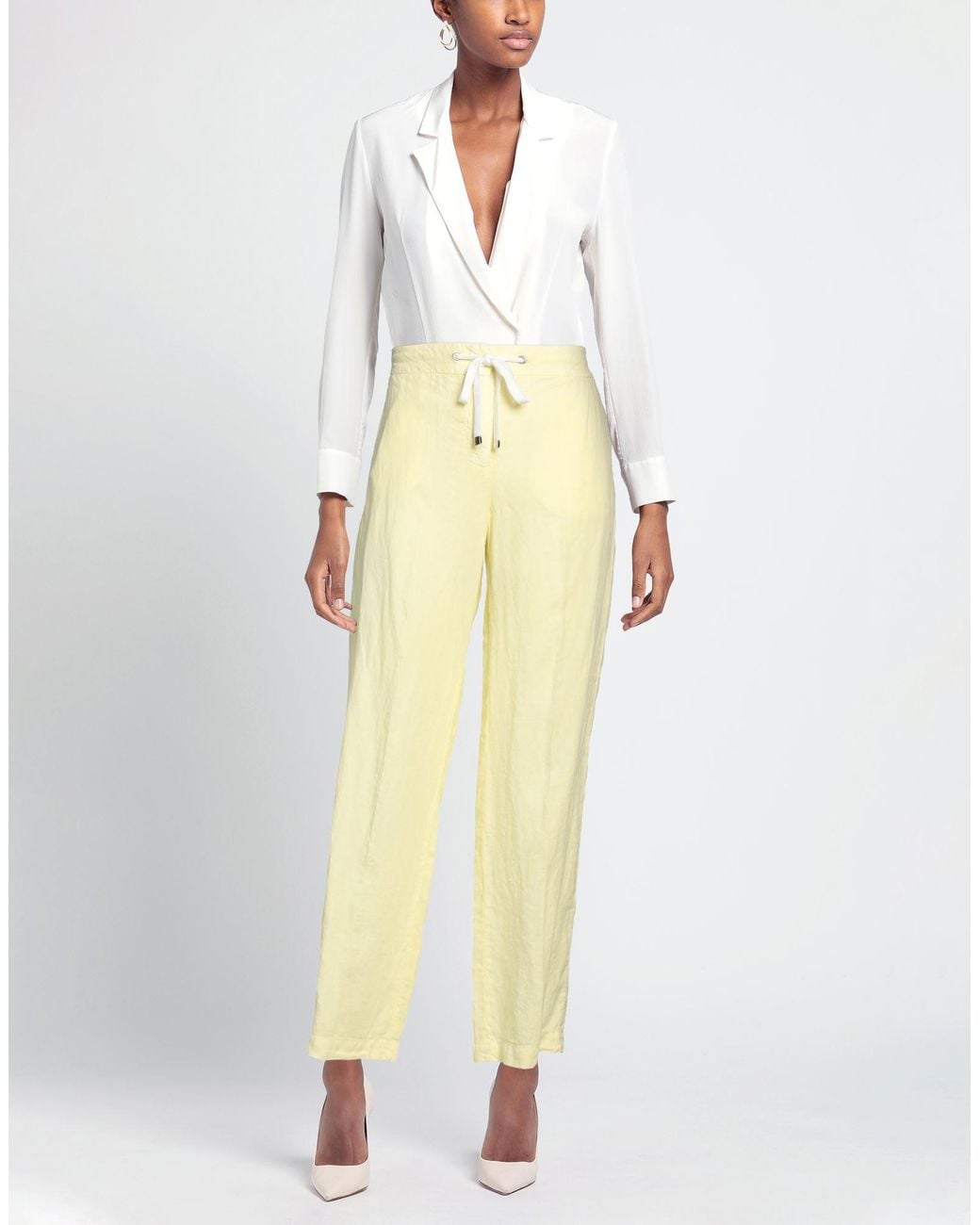 Peserico Yellow Pants Linen, Cotton