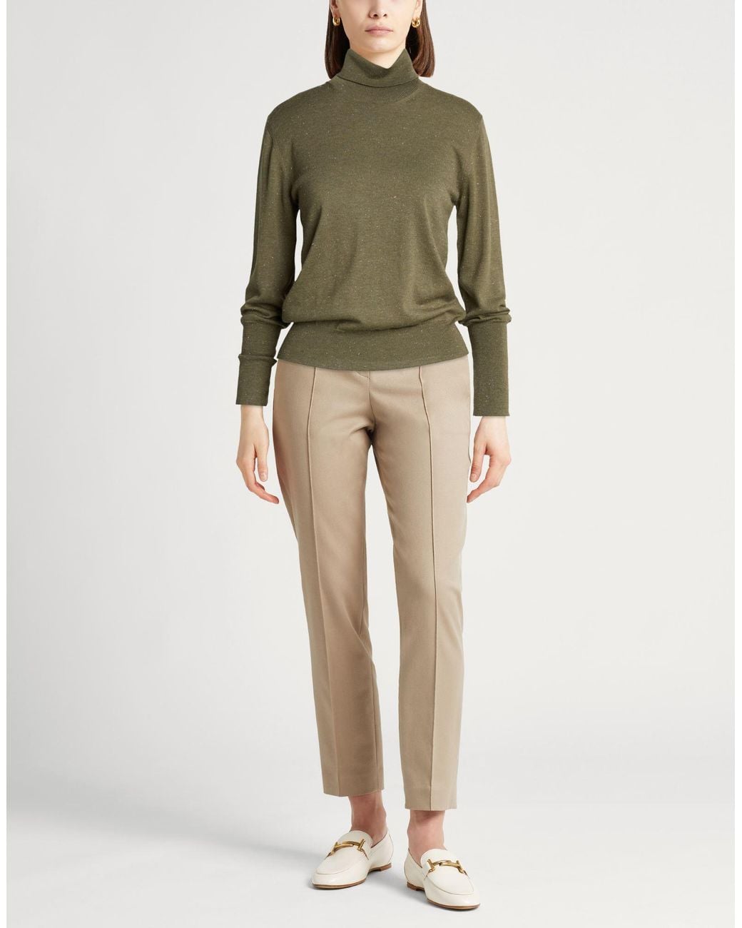 Peserico Green Khaki Turtleneck Virgin Wool, Viscose, Polyester