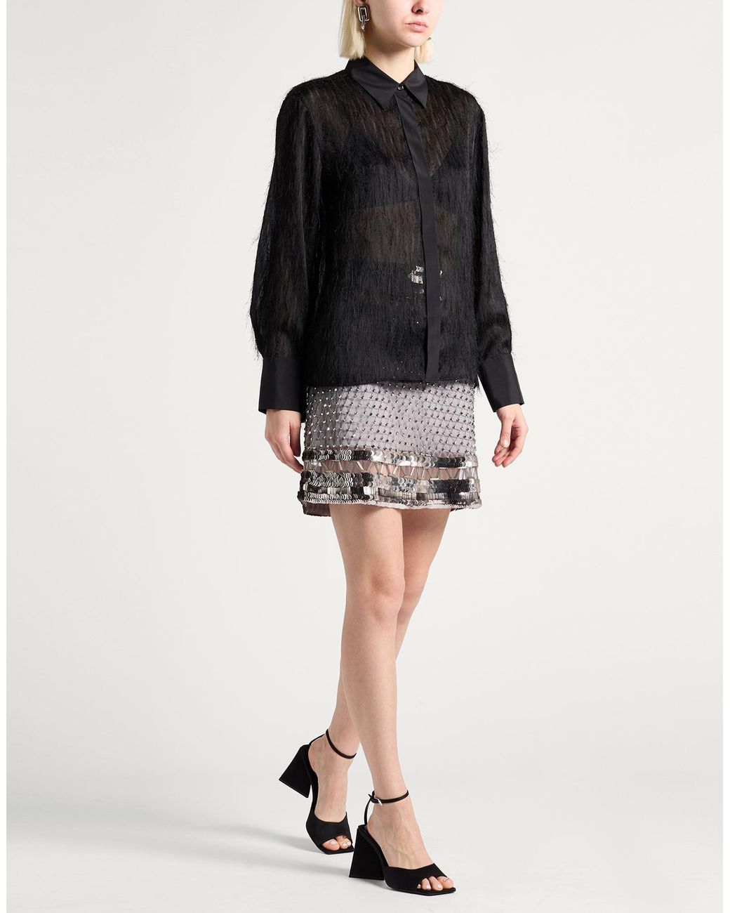 Peserico Black Shirt Polyester, Silk, Elastane
