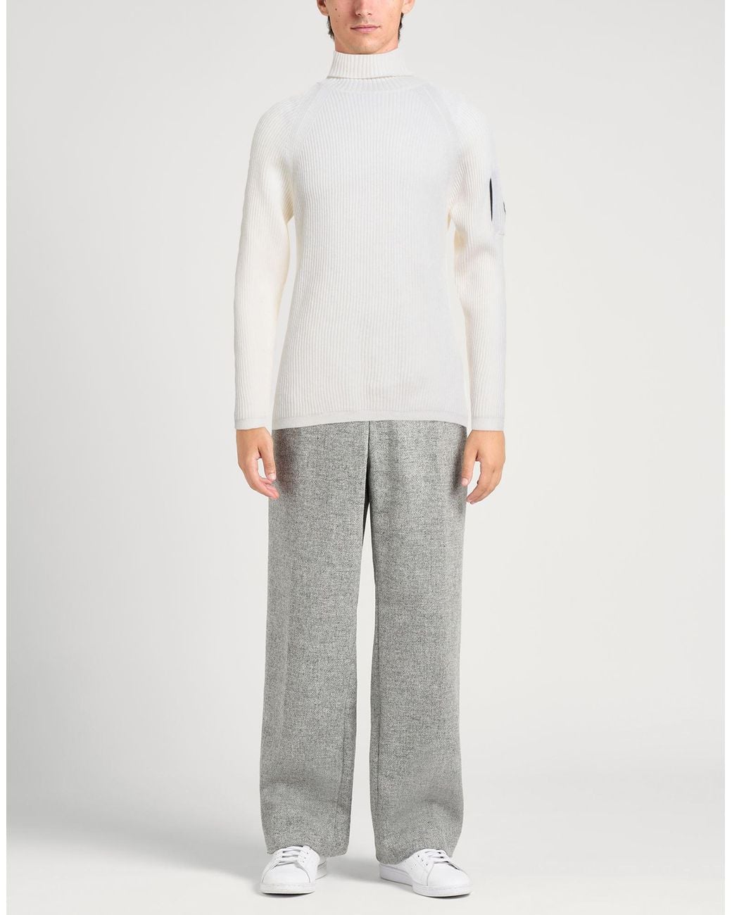 C P Company White Ivory Turtleneck Wool, Polyamide for men