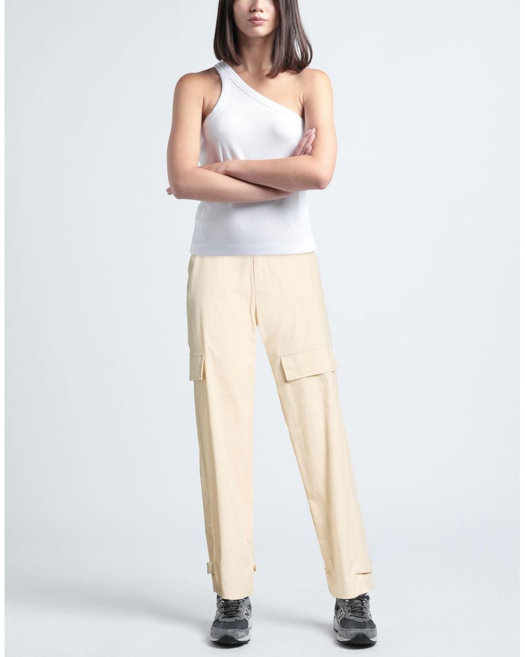 Soallure Natural Ivory Pants Cotton, Polyamide, Elastane