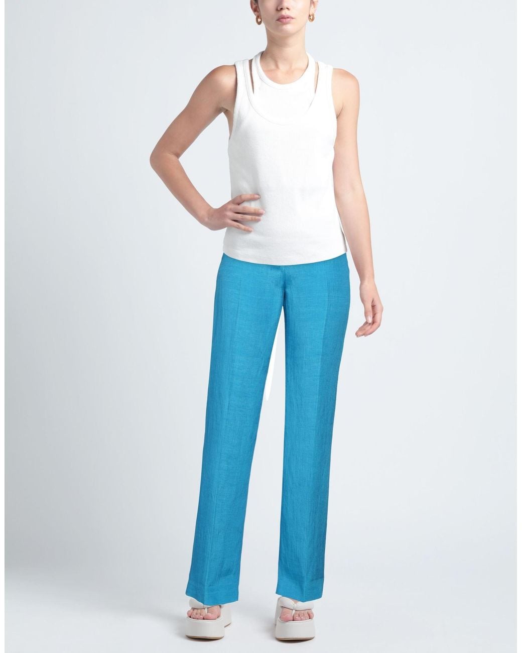 Alberta Ferretti Blue Azure Pants Viscose, Linen, Cotton