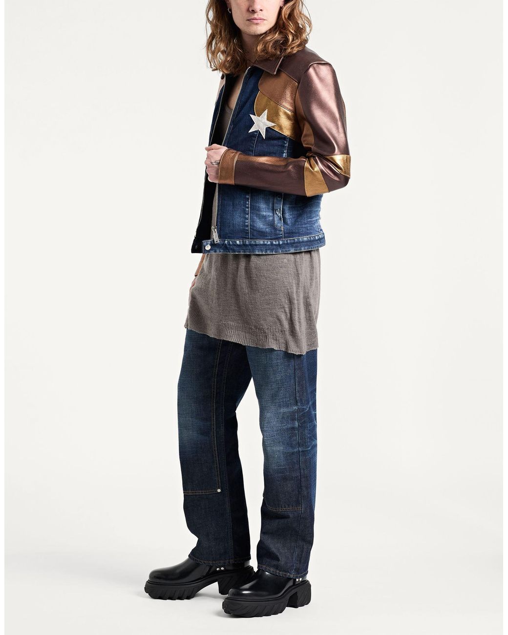 DSquared² Blue Denim Outerwear Cotton, Elastane, Leather for men