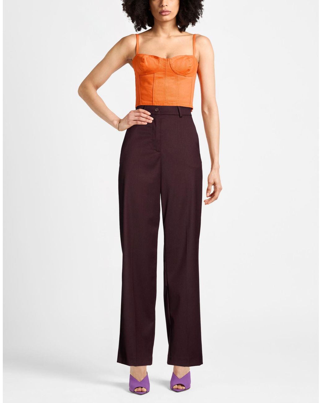 Caractere Purple Pants Polyester, Wool, Viscose, Elastane
