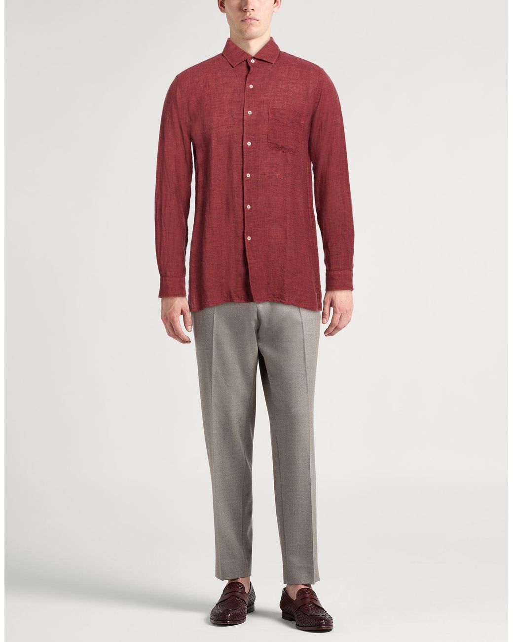 Massimo Alba Red Shirt Linen for men