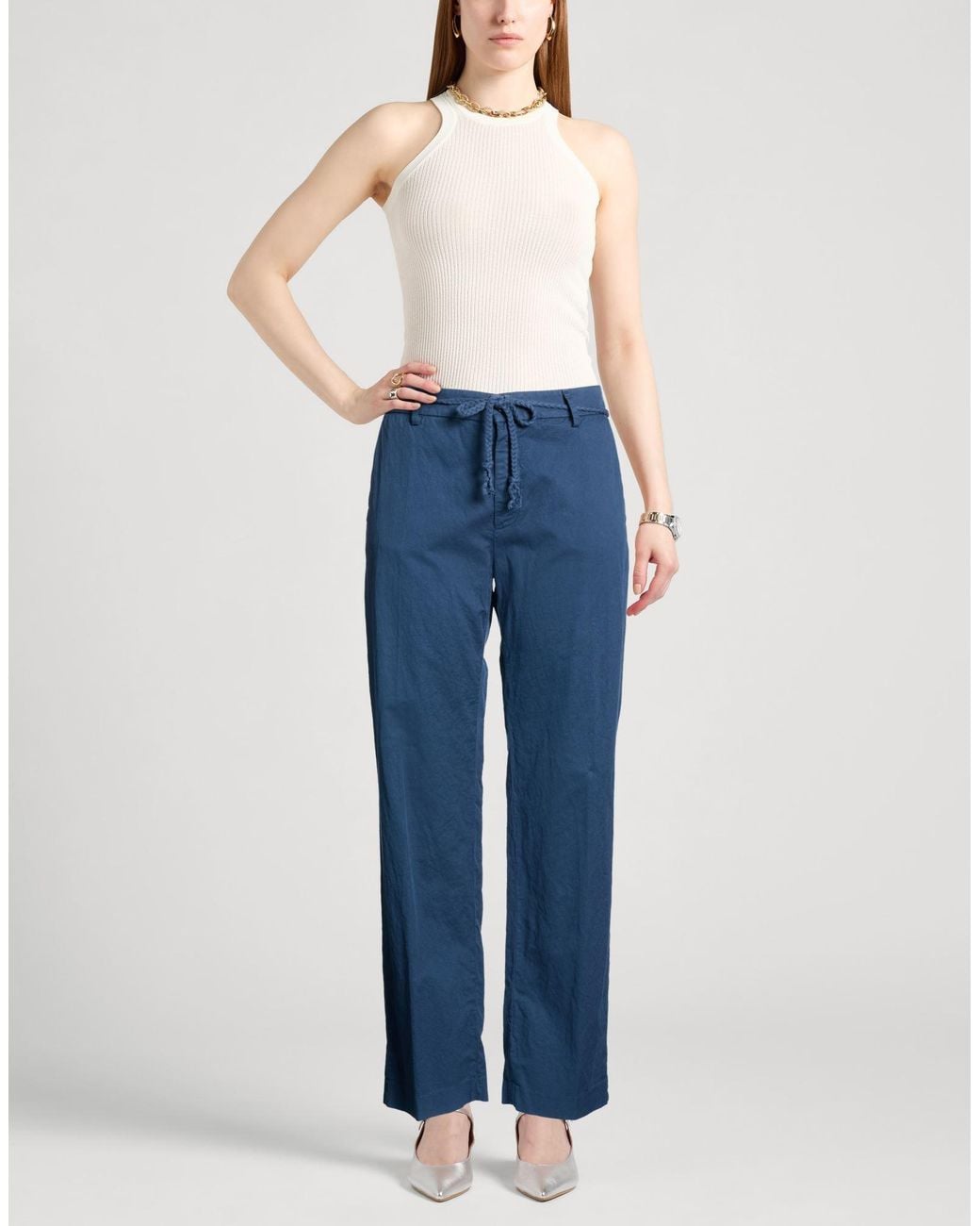 Mason's Blue Pants Cotton, Linen, Elastane
