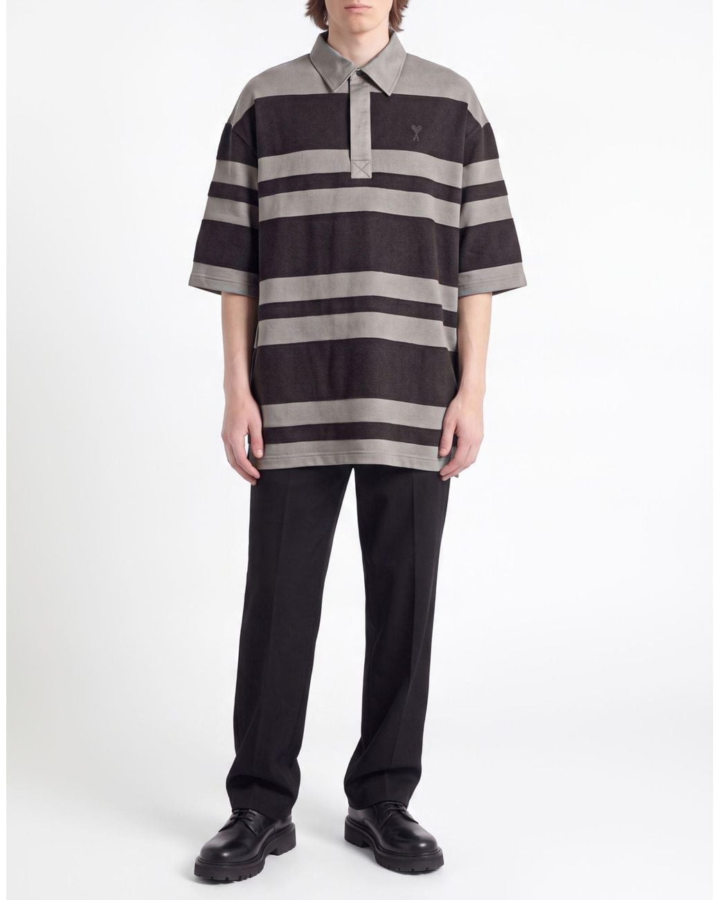 AMI Black Polo Shirt Cotton, Merino Wool for men
