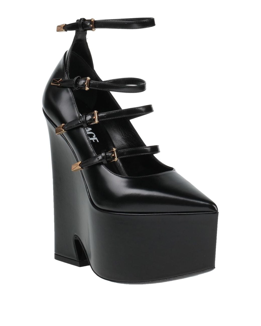 Versace Black Satin Wedge Pumps