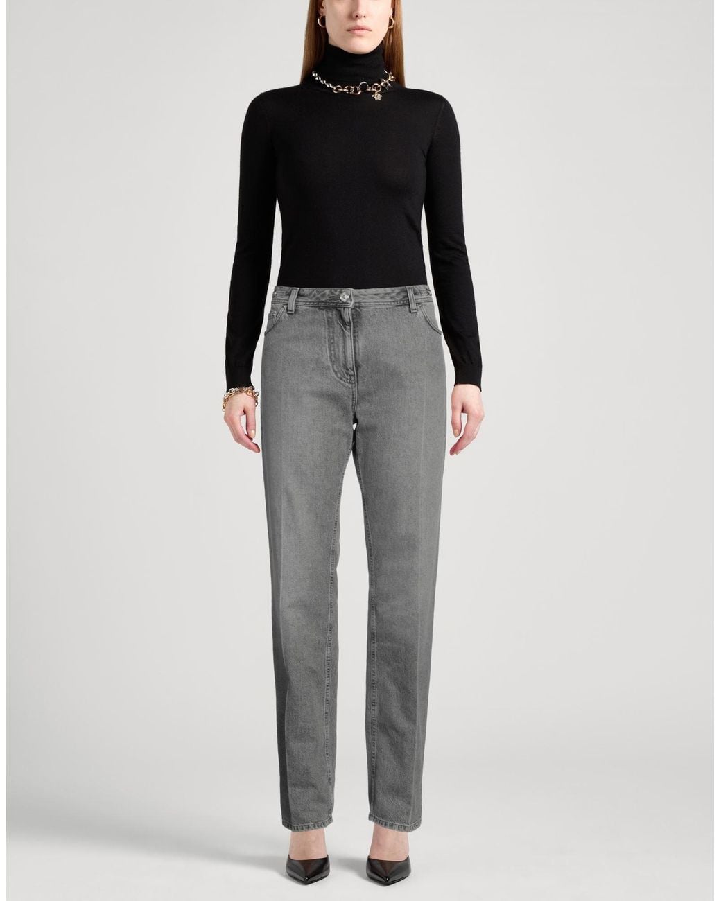 Versace Gray Jeans Cotton, Calfskin