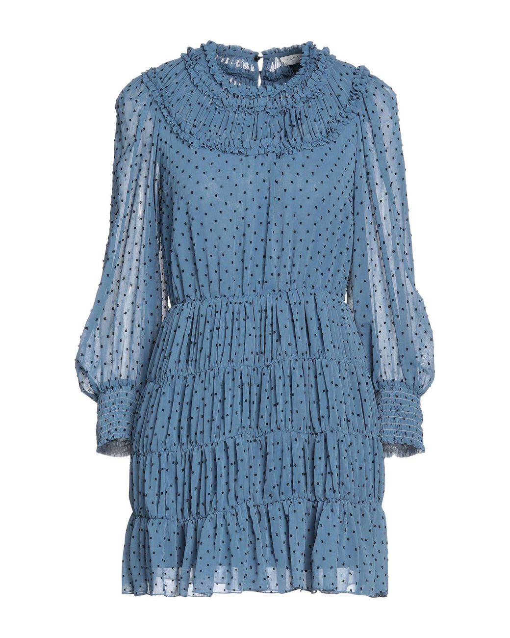 Sandro Blue Gathered Fil Coupé Crepon Mini Dress