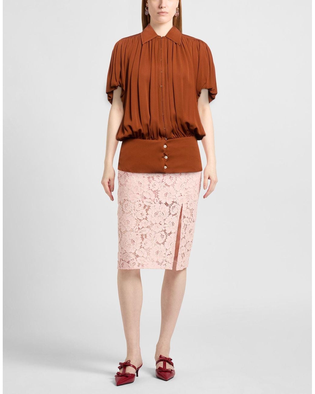 Lanvin Brown Camel Top Silk
