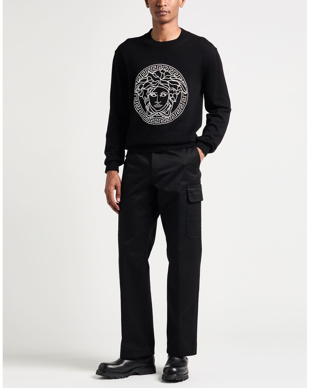 Versace Black Sweater Cotton, Viscose, Polyester for men