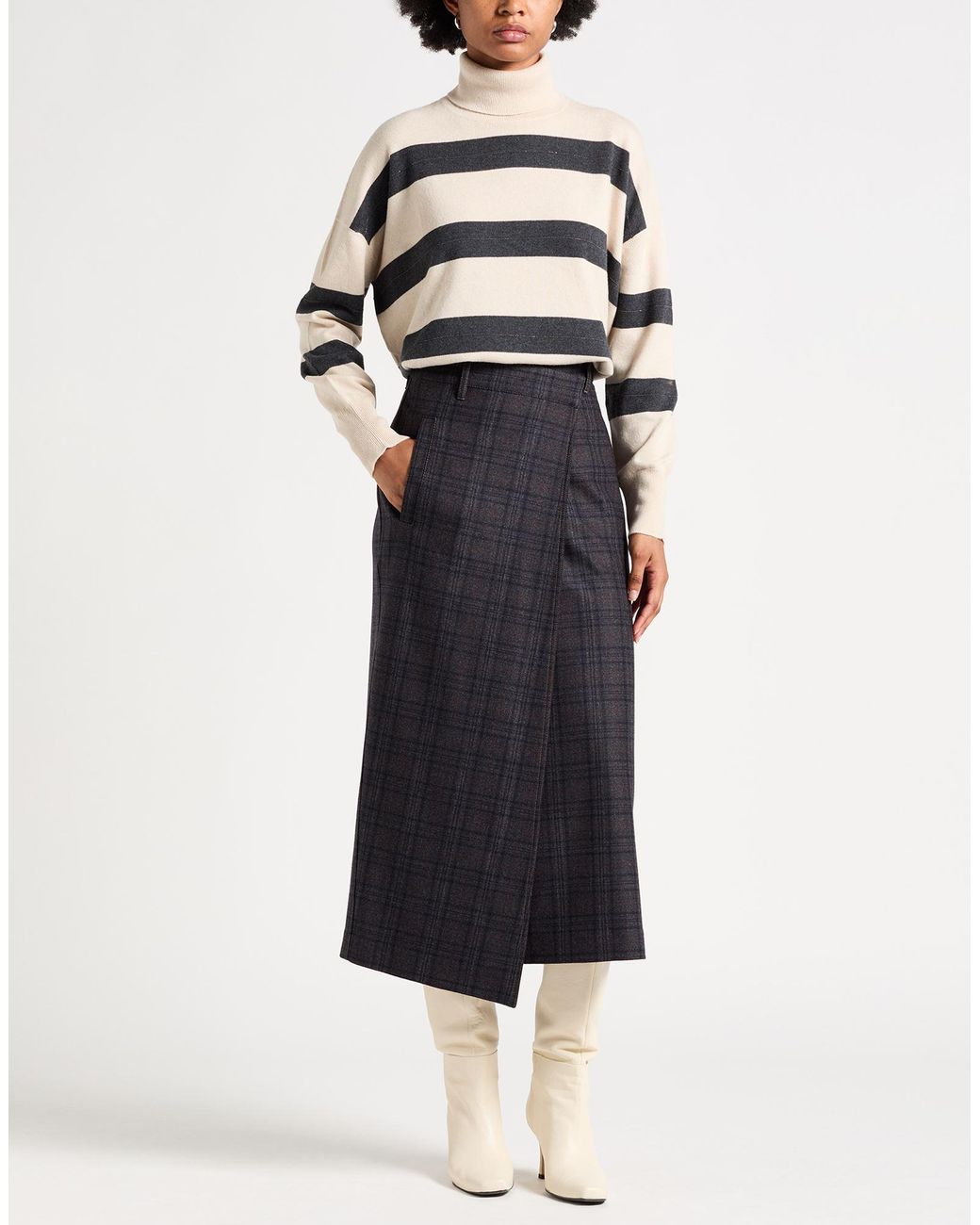 Brunello Cucinelli Blue Charcoal Midi Skirt Virgin Wool, Elastane