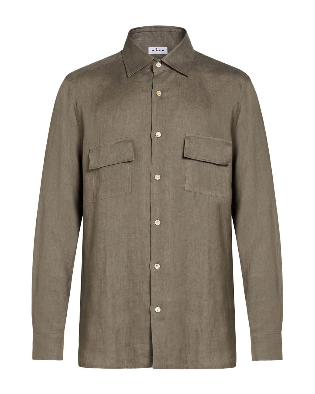 Kiton Green Khaki Shirt Linen for men