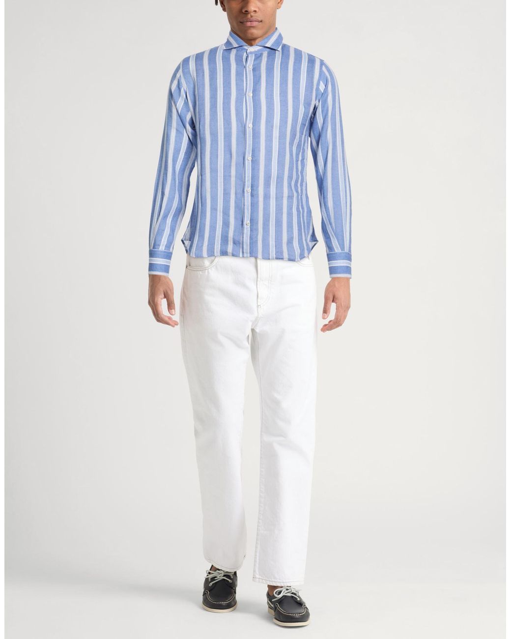 Fedeli Blue Shirt Linen for men