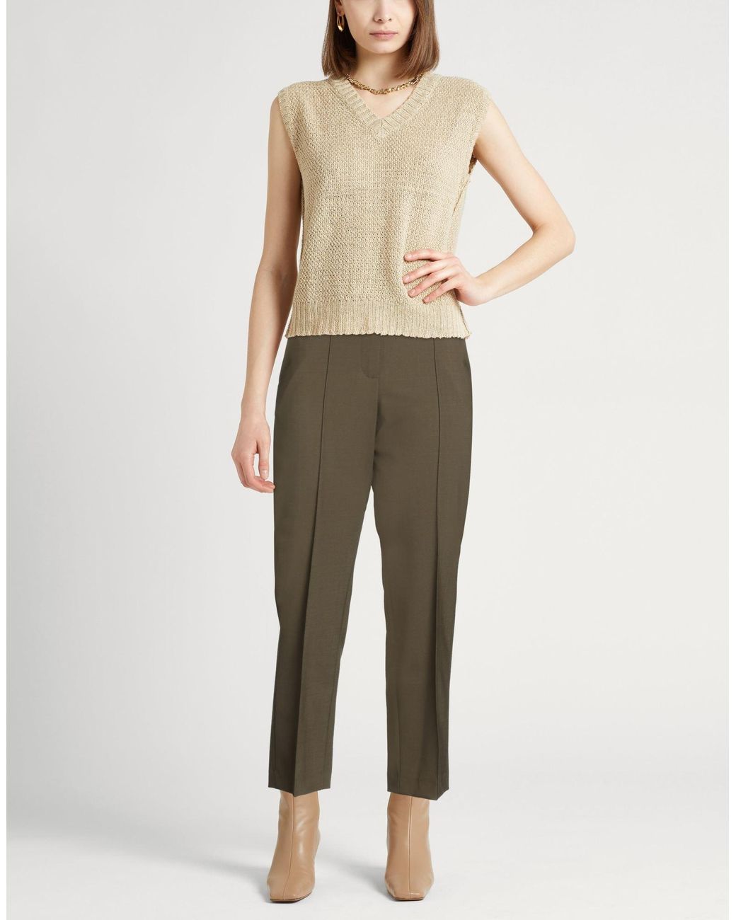 Alysi Green Military Pants Polyester, Virgin Wool, Elastane