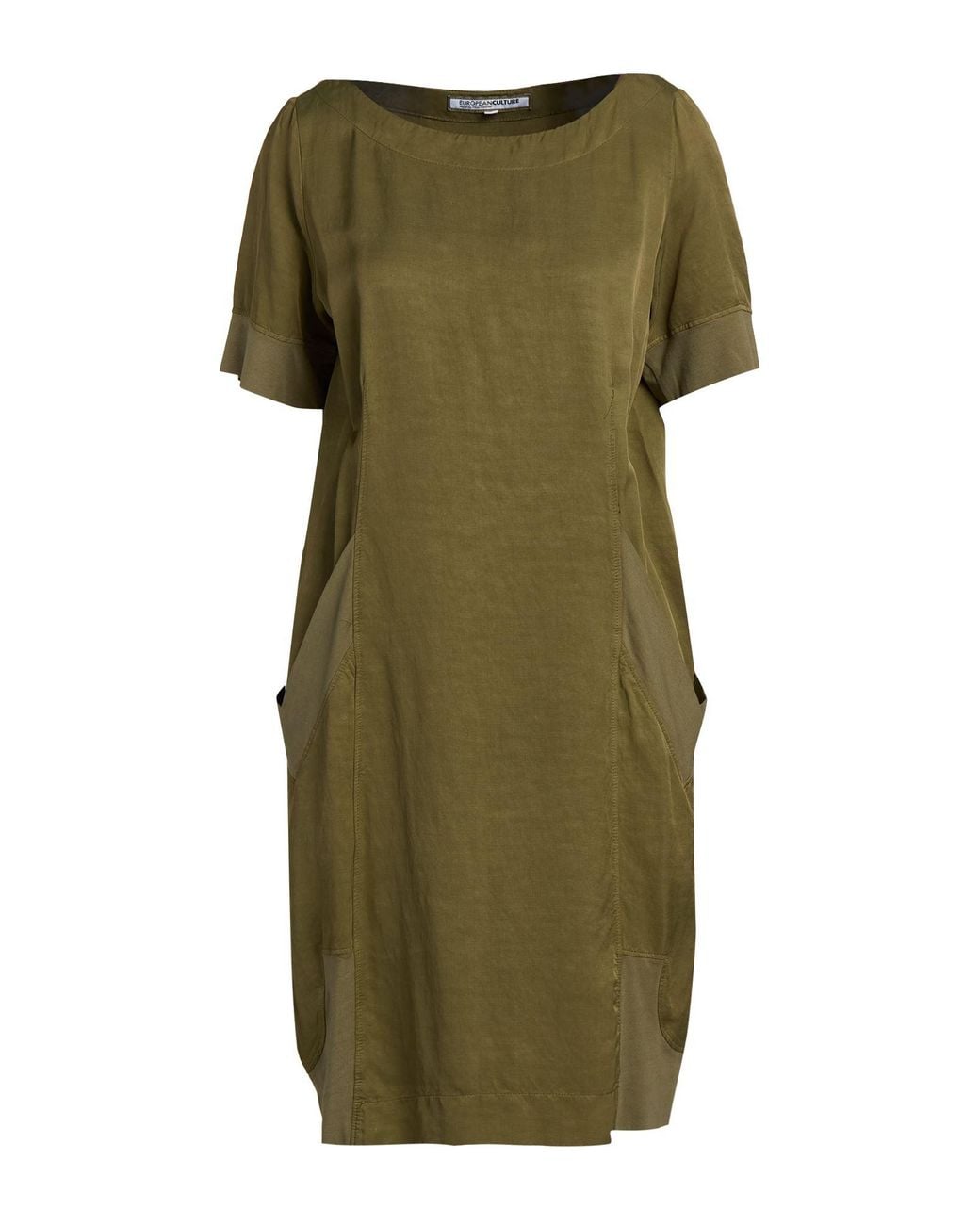 European Culture Green Khaki Mini Dress Rayon, Viscose, Cotton, Linen, Elastane