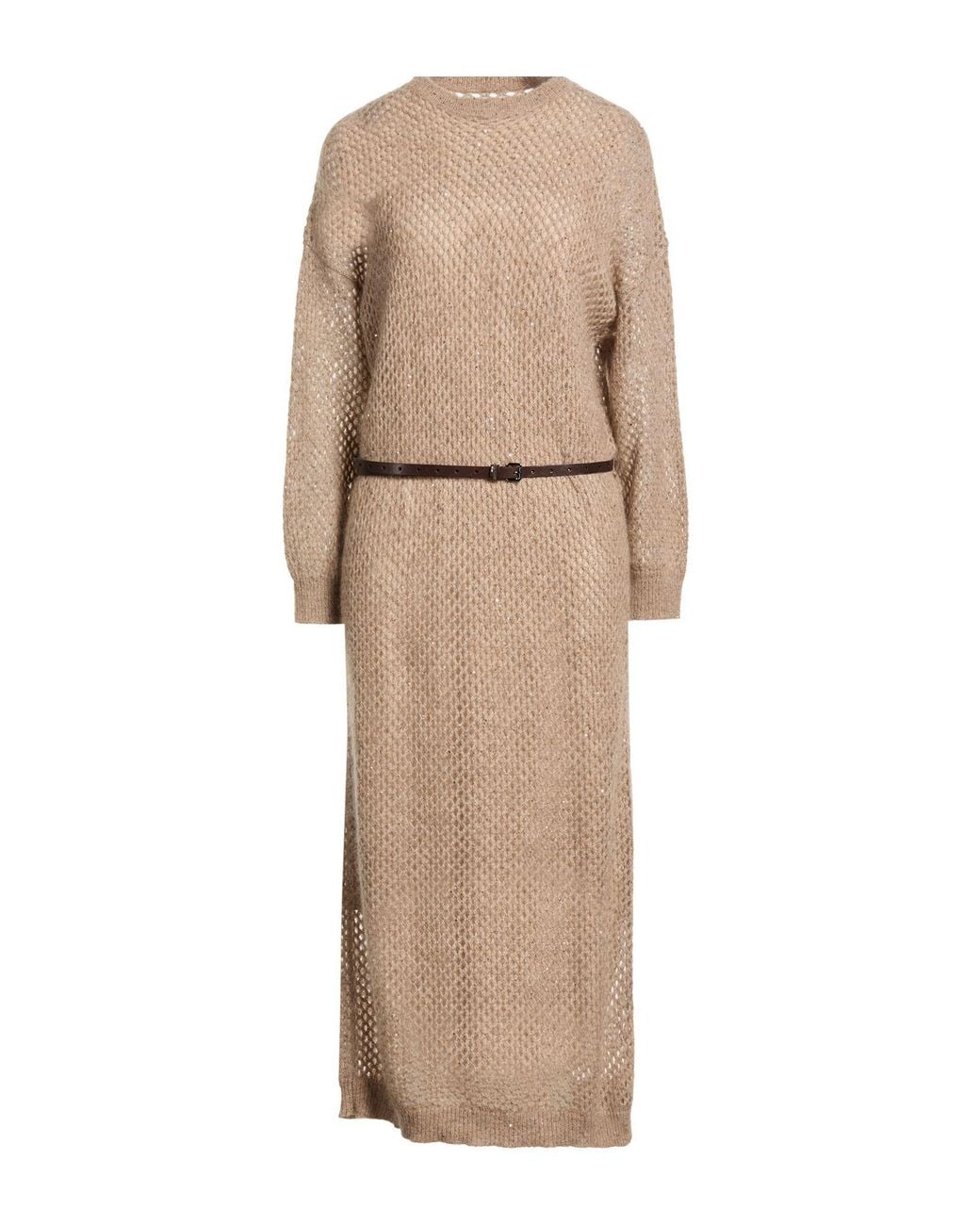 Brunello Cucinelli Natural Light Maxi Dress Mohair Wool, Polyamide, Cotton, Wool, Polyester