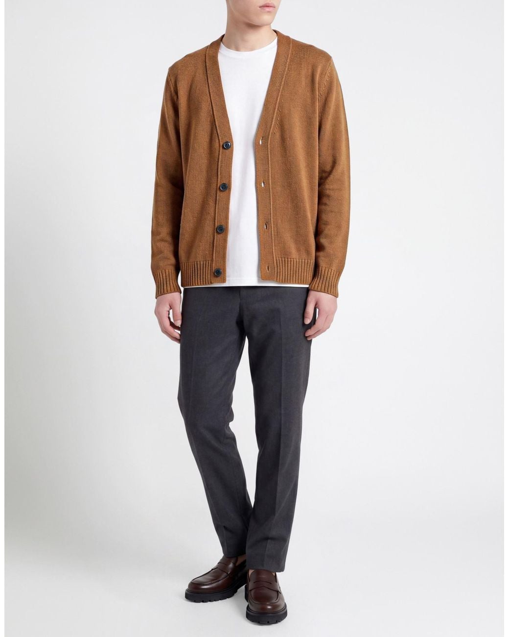 Alpha Studio Brown Camel Cardigan Merino Wool for men