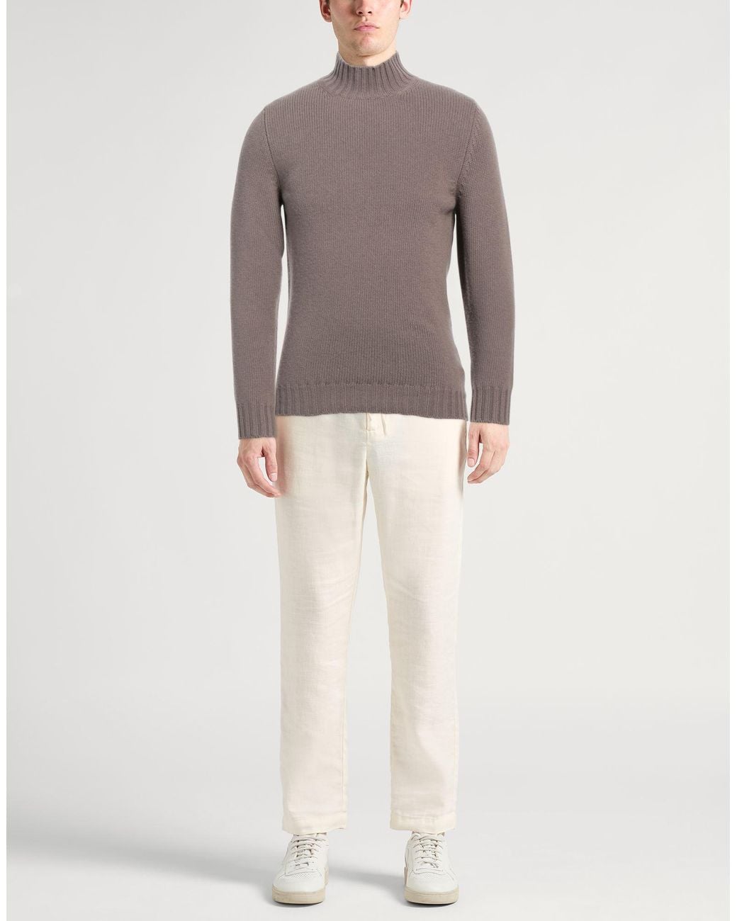 Fedeli Brown Taupe Turtleneck Virgin Wool, Cashmere for men