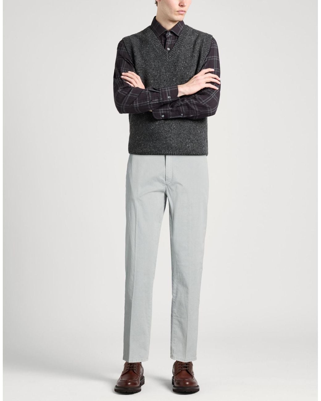 PT Torino Gray Light Pants Cotton, Elastane for men