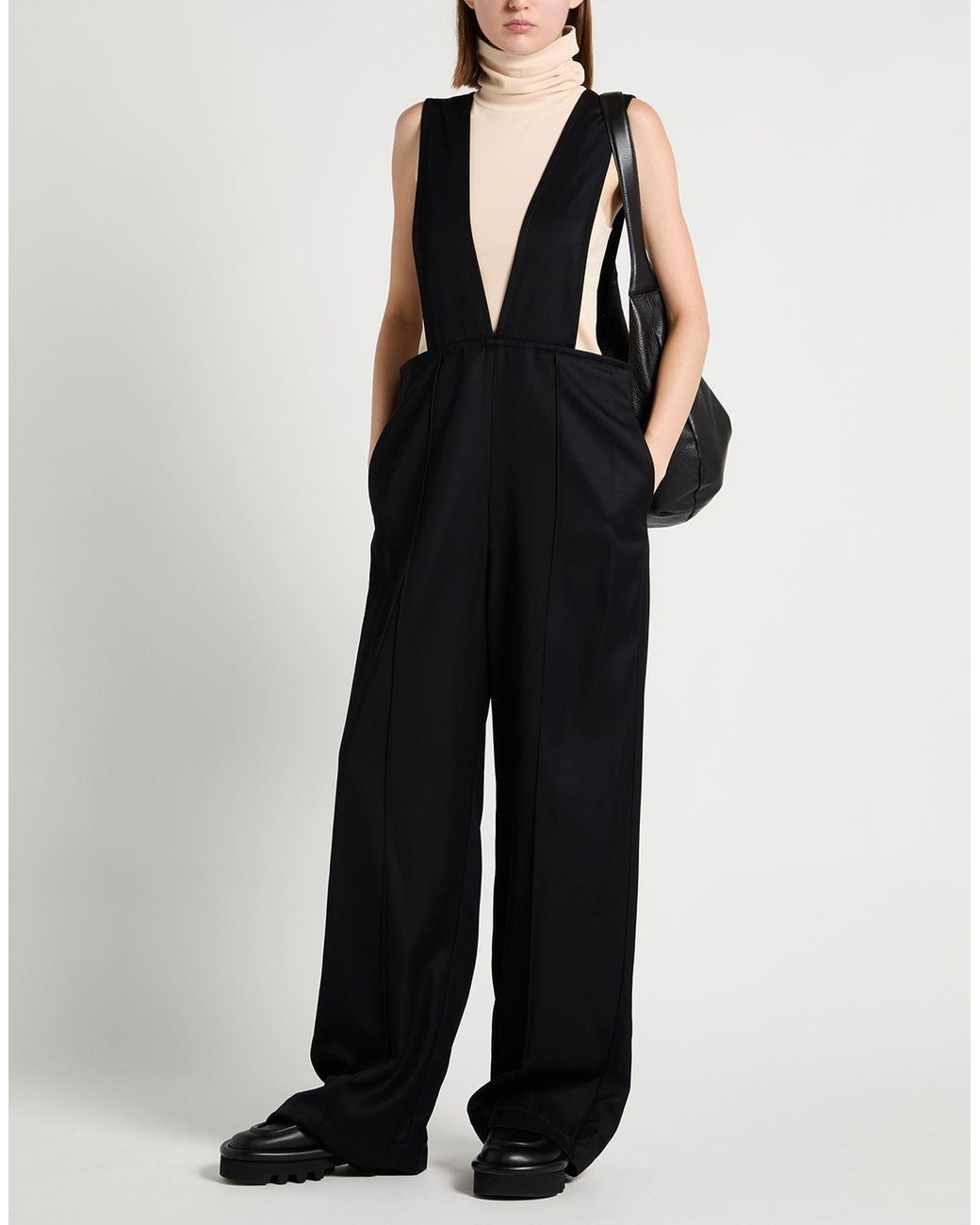 Plan C Black Wide-Leg Twill Pants