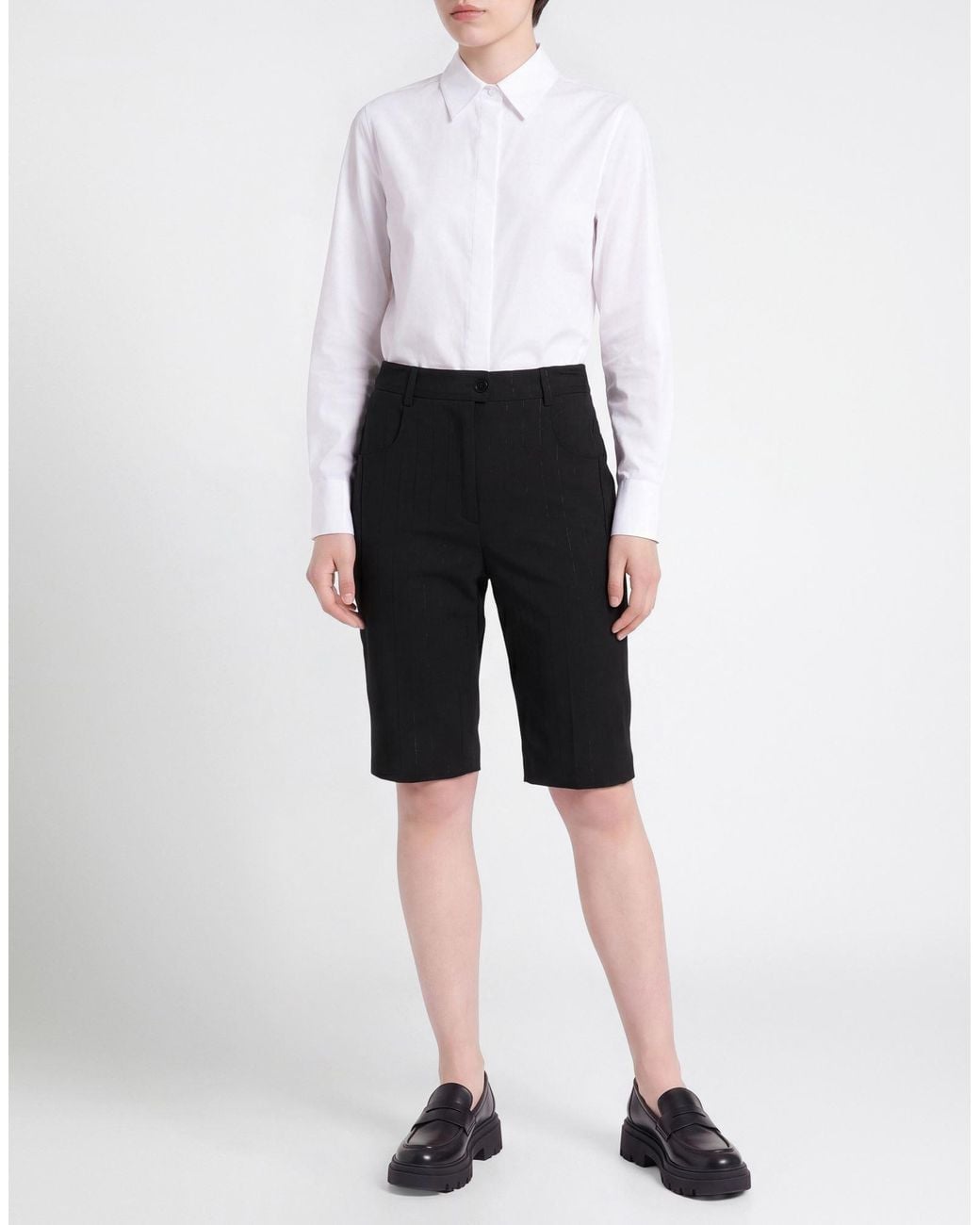 SEVENTY VENEZIA Black Shorts & Bermuda Shorts Polyester, Virgin Wool, Elastane