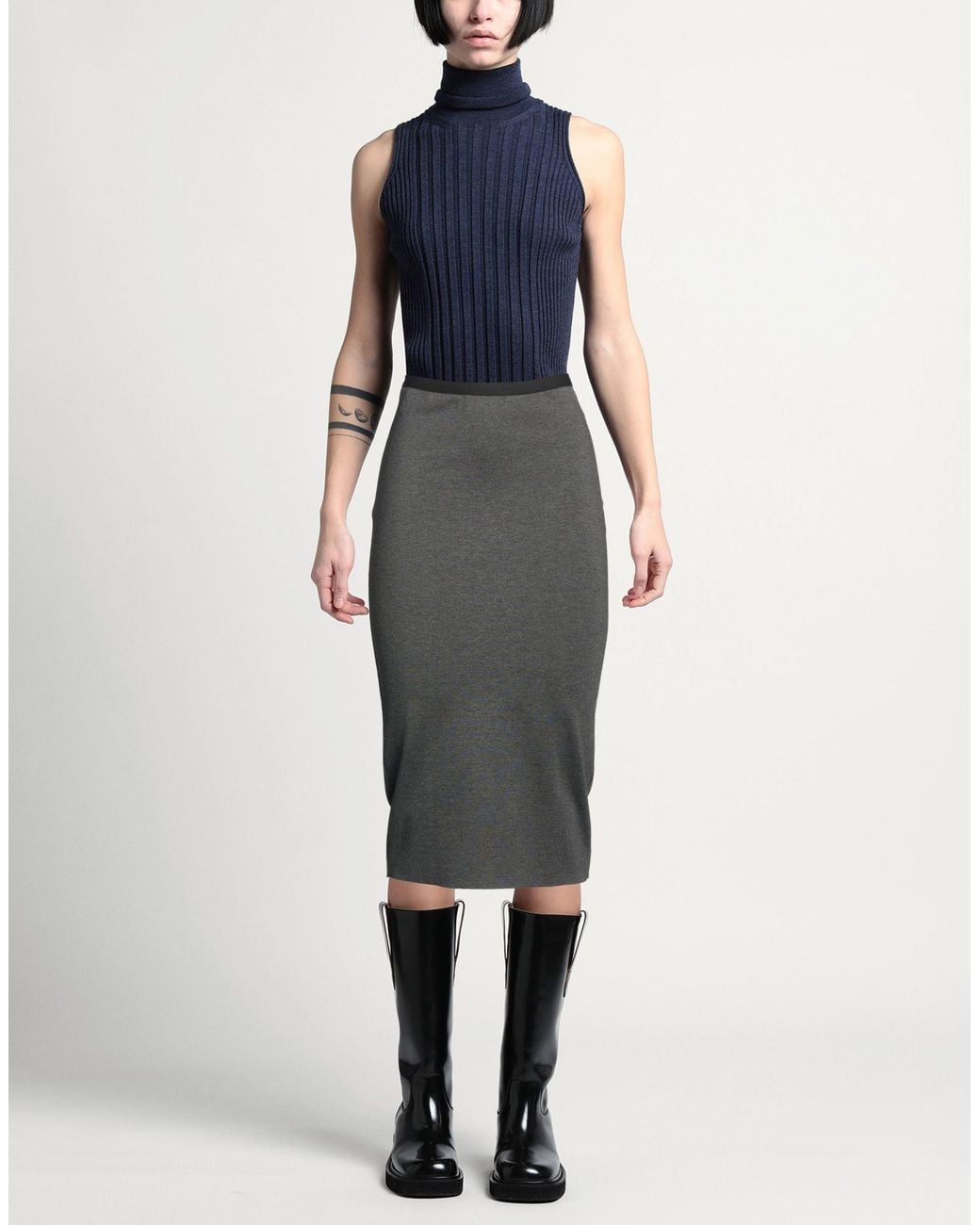 BLUE BROTHERS Gray Midi Skirt Viscose, Polyamide, Elastane
