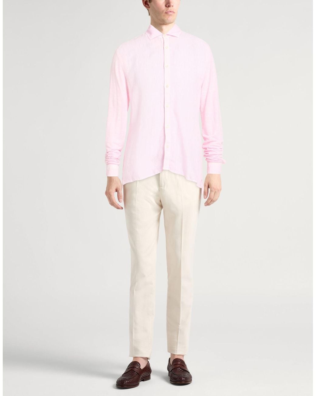 120% Lino Pink Shirt Linen for men