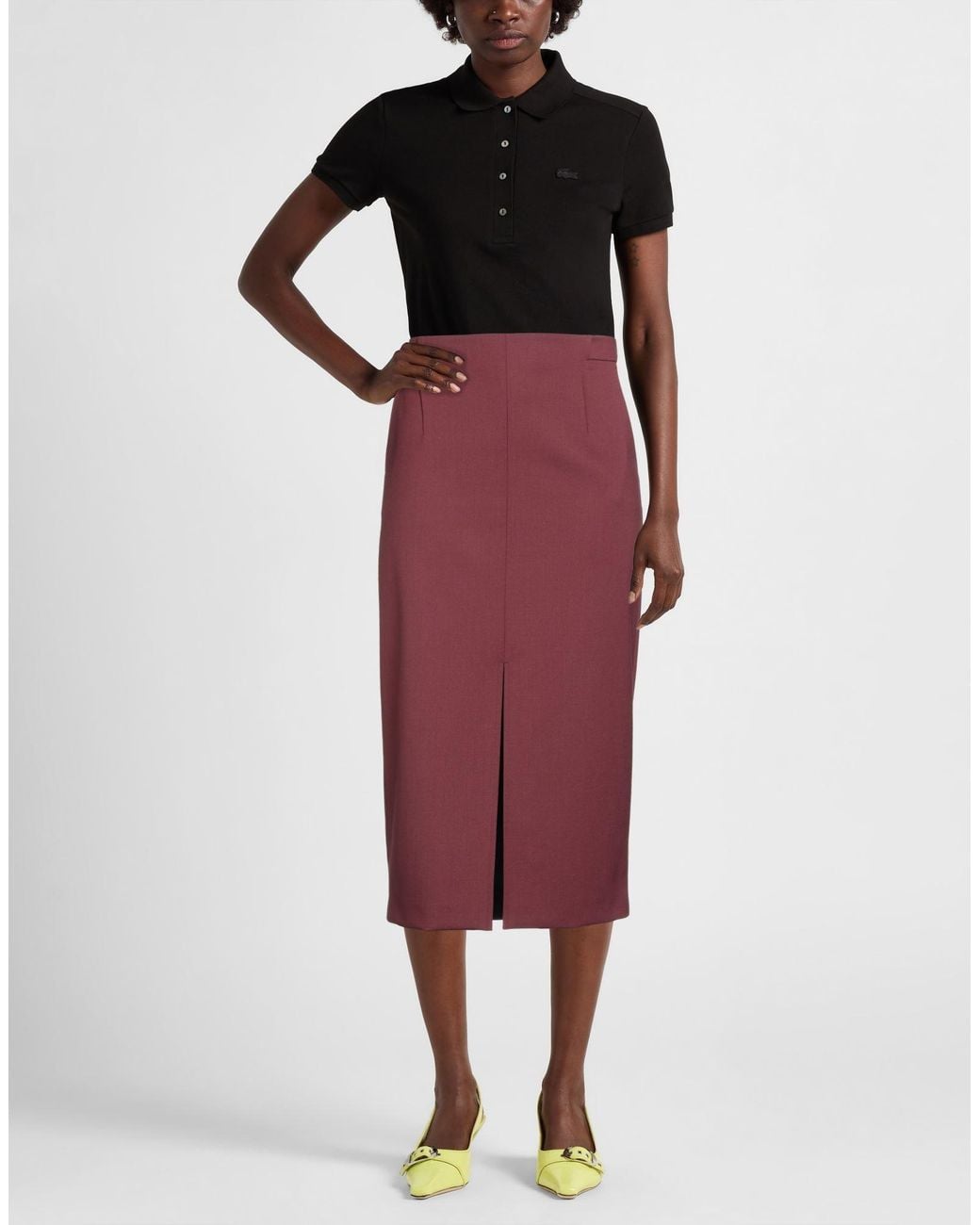Patrizia Pepe Red Burgundy Midi Skirt Polyester, Virgin Wool, Elastane