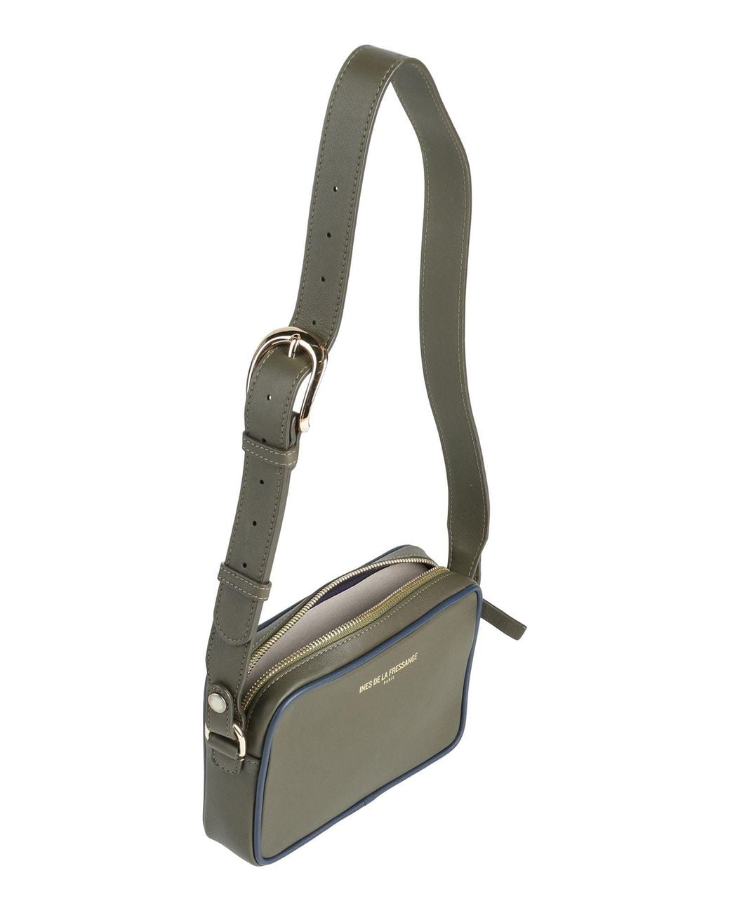 Ines De La Fressange Paris Gray Military Shoulder Bag Leather
