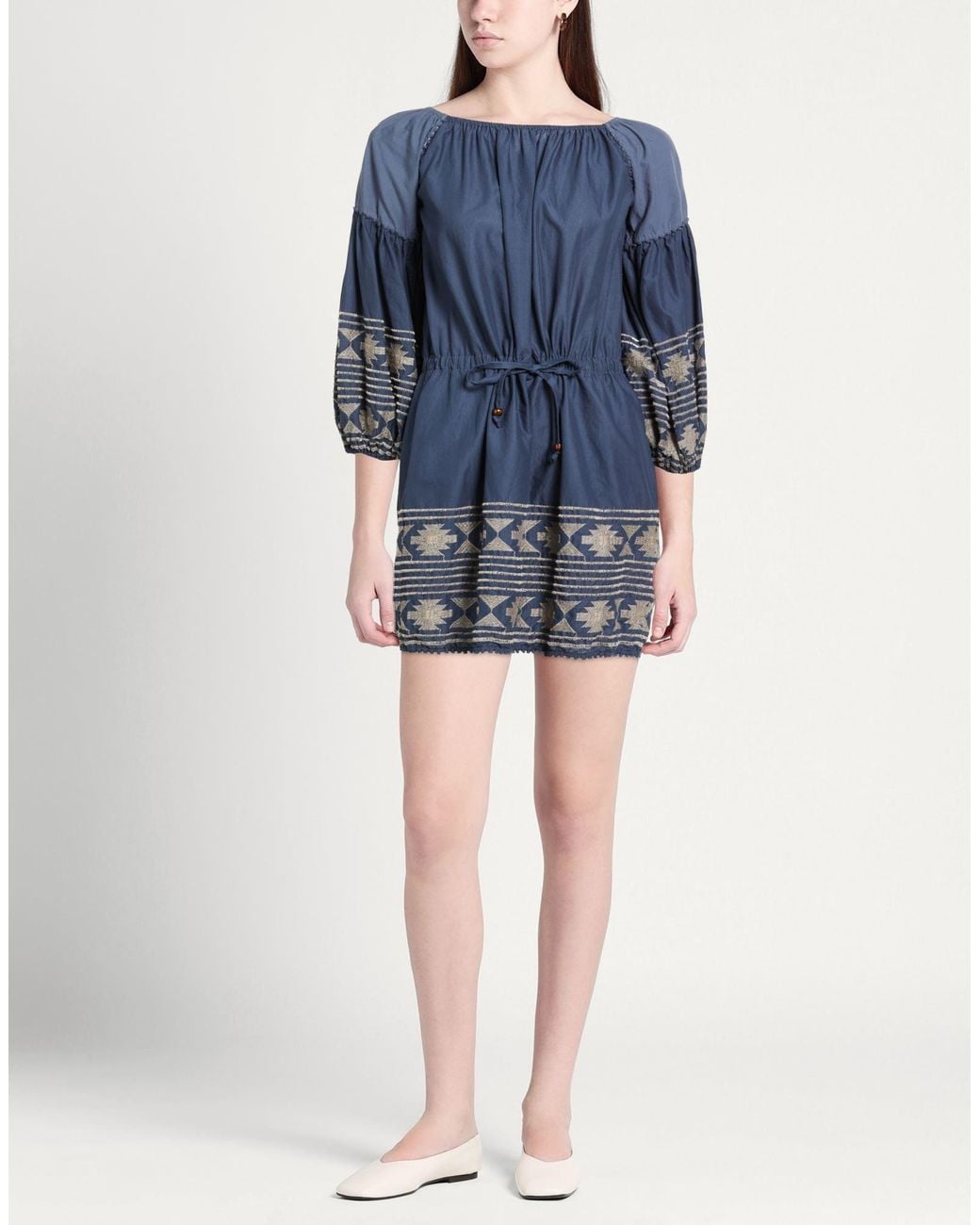 Bazar Deluxe Blue Slate Mini Dress Cotton