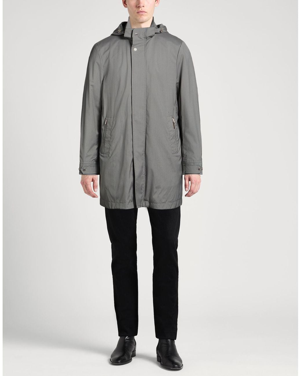 Moorer Gray Overcoat & Trench Coat Virgin Wool, Silk, Polyurethane for men