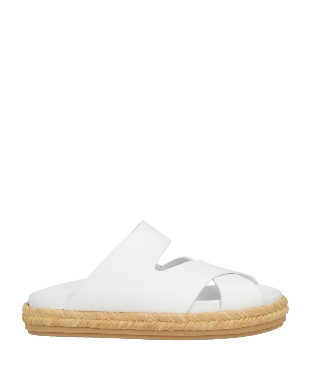 Paloma Barceló White Sandals Cow Leather, Natural Raffia