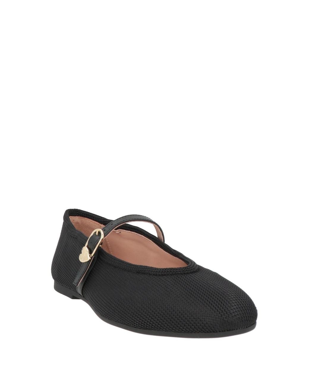 Love Moschino Black Ballet Flats Textile Fibers, Leather