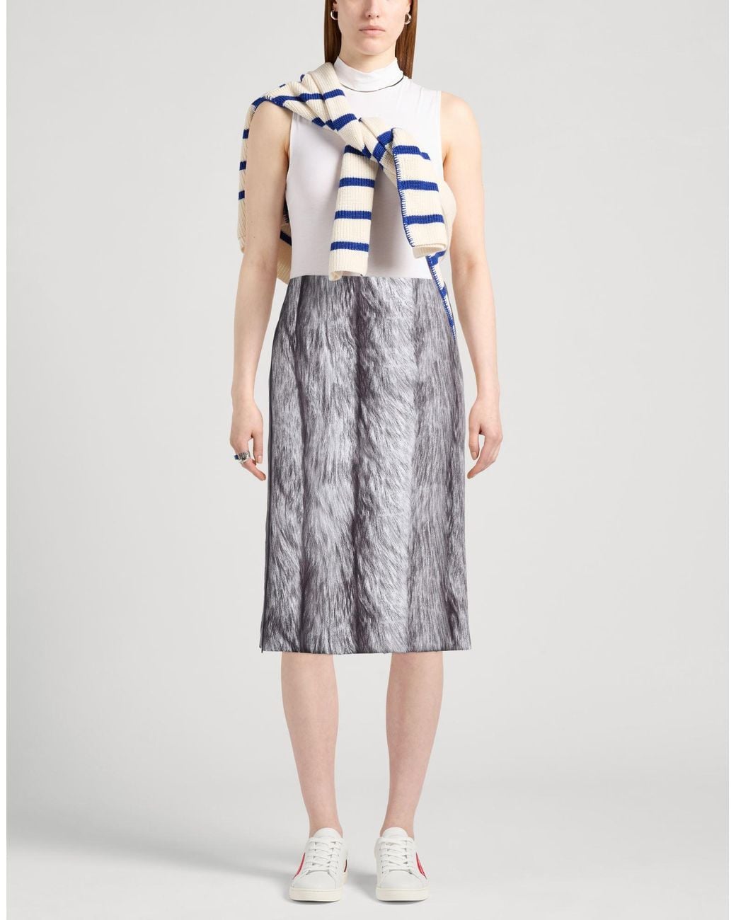 MEIMEIJ Gray Midi Skirt Polyester