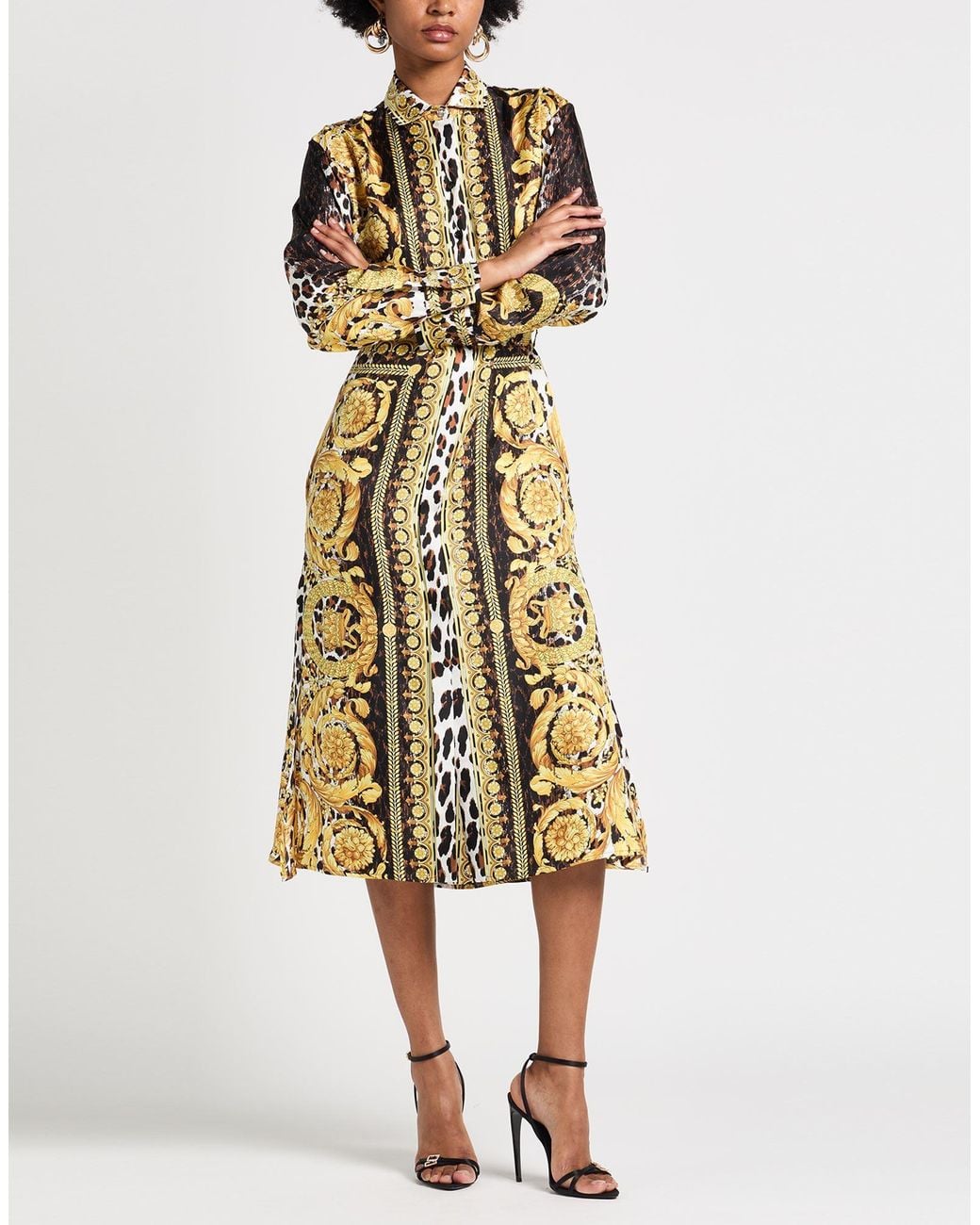 Versace Metallic Sand Midi Dress Silk