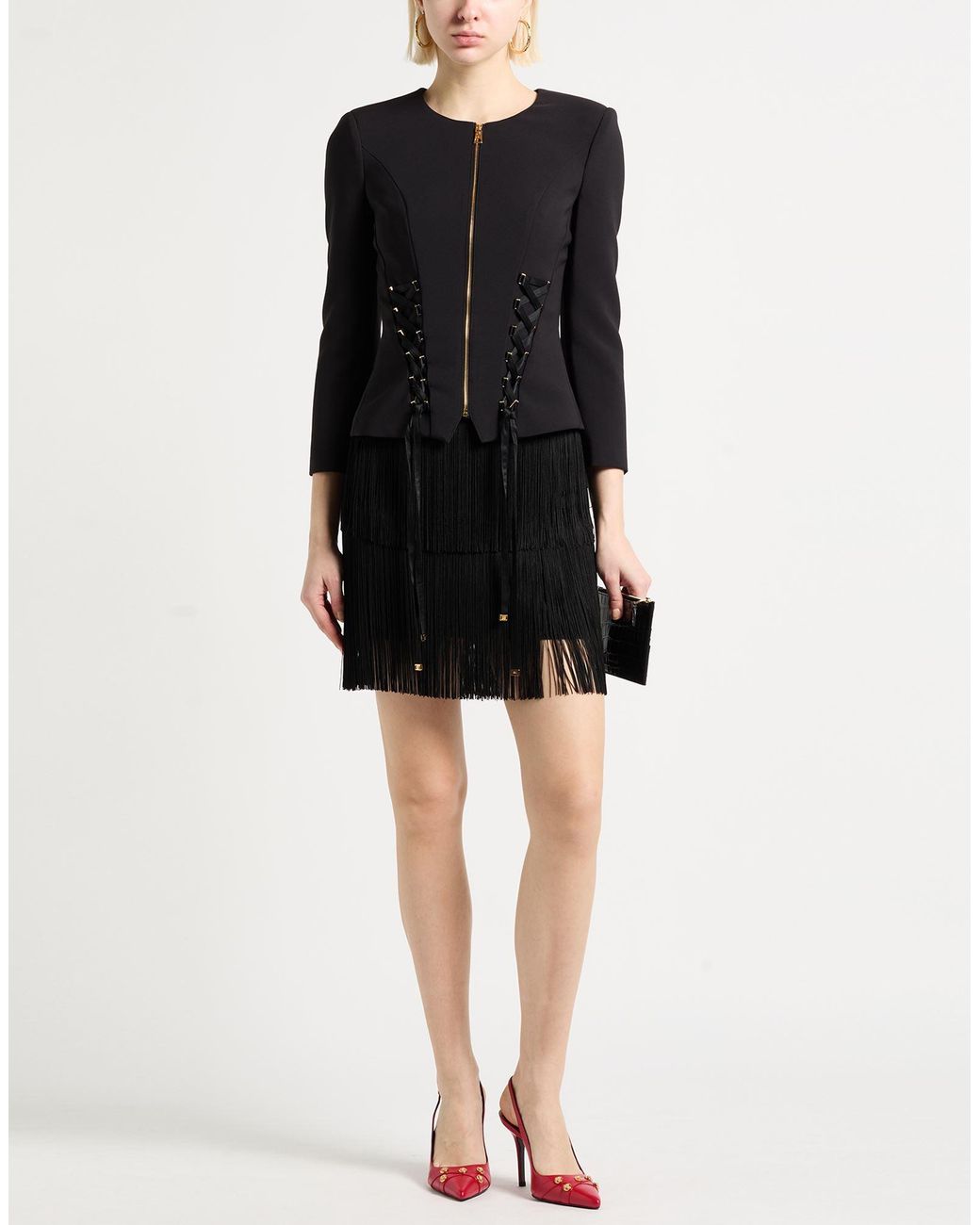 Elisabetta Franchi Black Jacket Polyester, Elastane