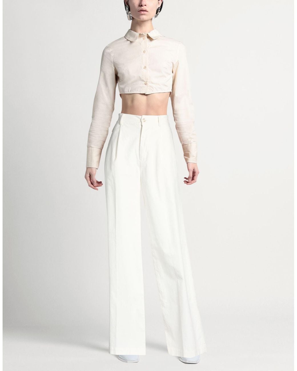 TRUE AVENUE White Ivory Pants Cotton, Modal, Elastane