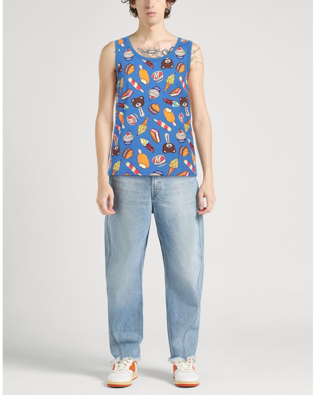Moschino Blue Tank Top Cotton, Elastane for men