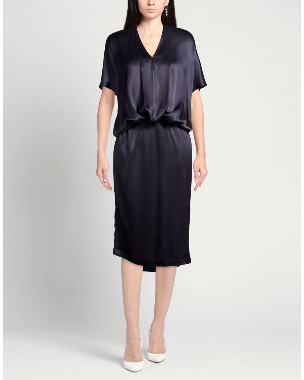 Semicouture Blue Midi Dress Acetate, Silk